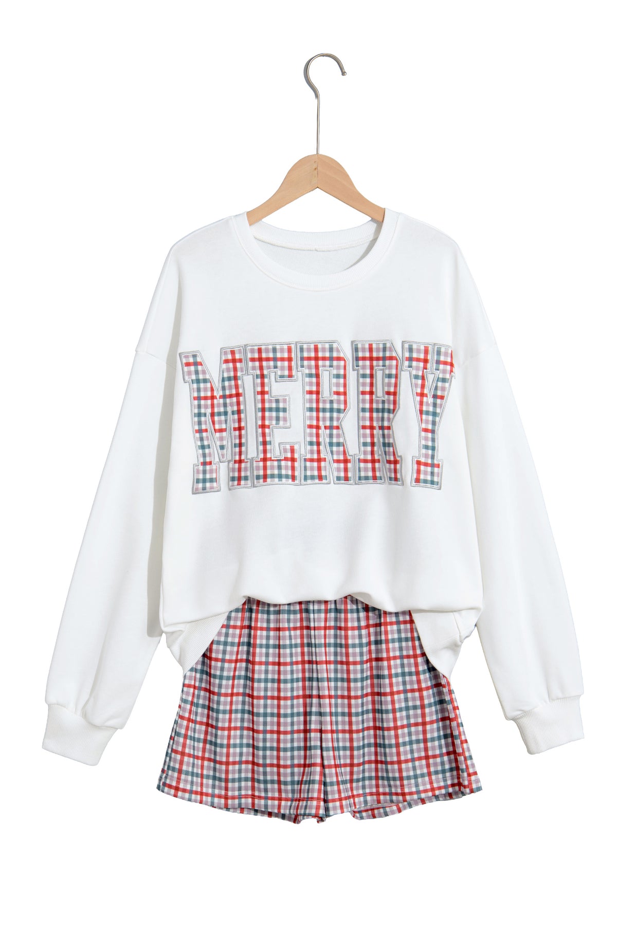Plaid MERRY Holiday Long Sleeve Top and Shorts Set