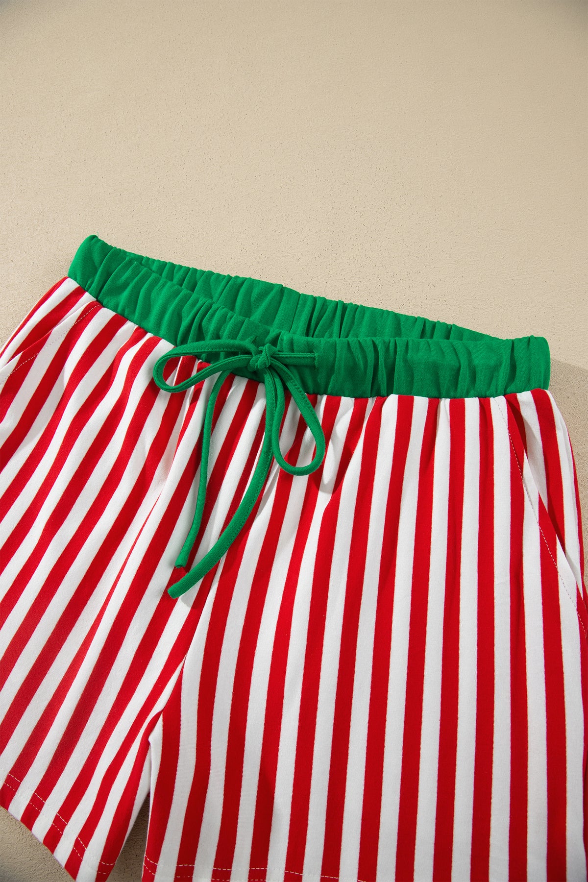 Red Stripe Colorblock Trim Polo Collar Drawstring Elastic Waist Band Set