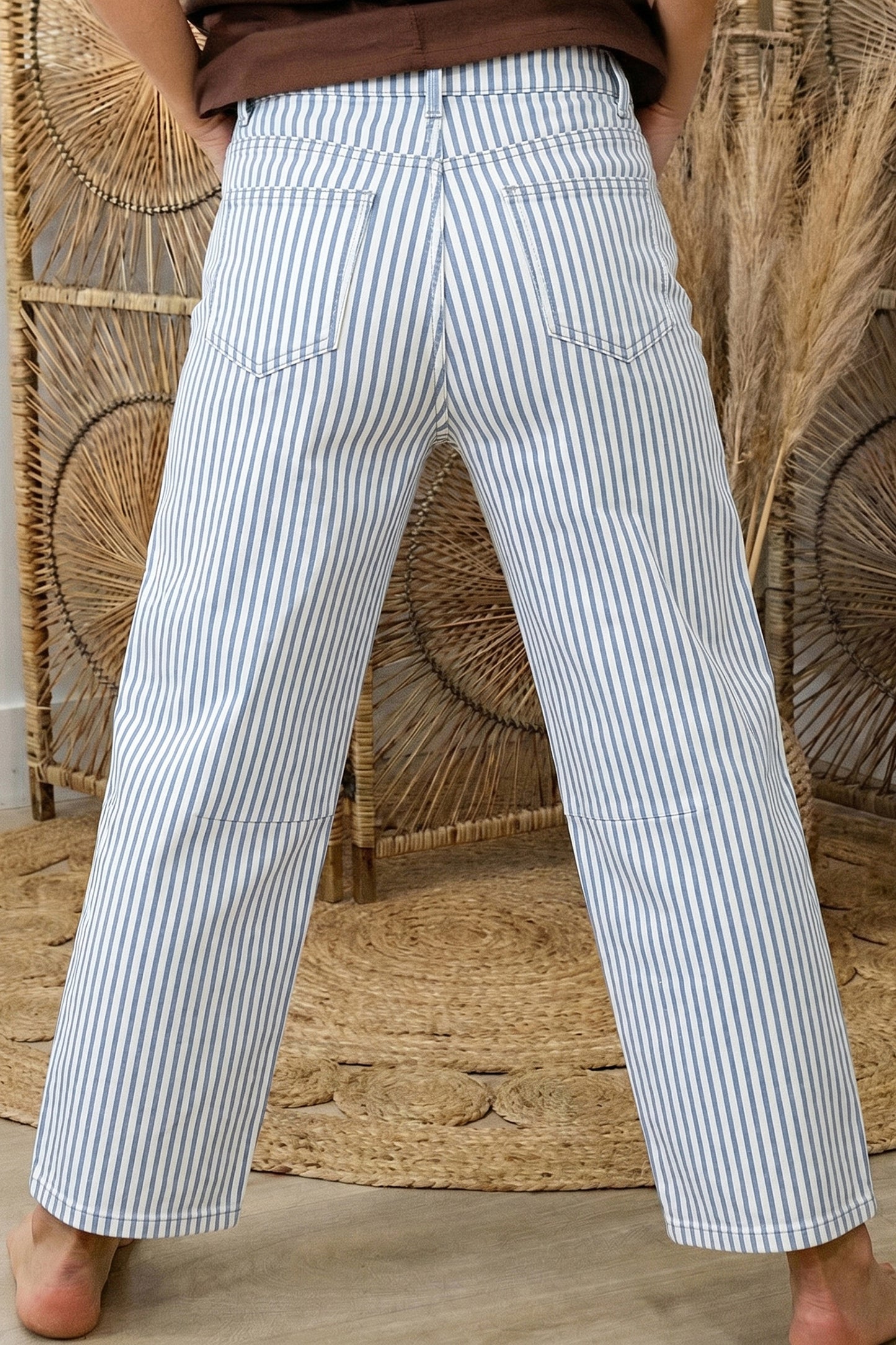 Khaki Stripe Casual Barrel Jeans