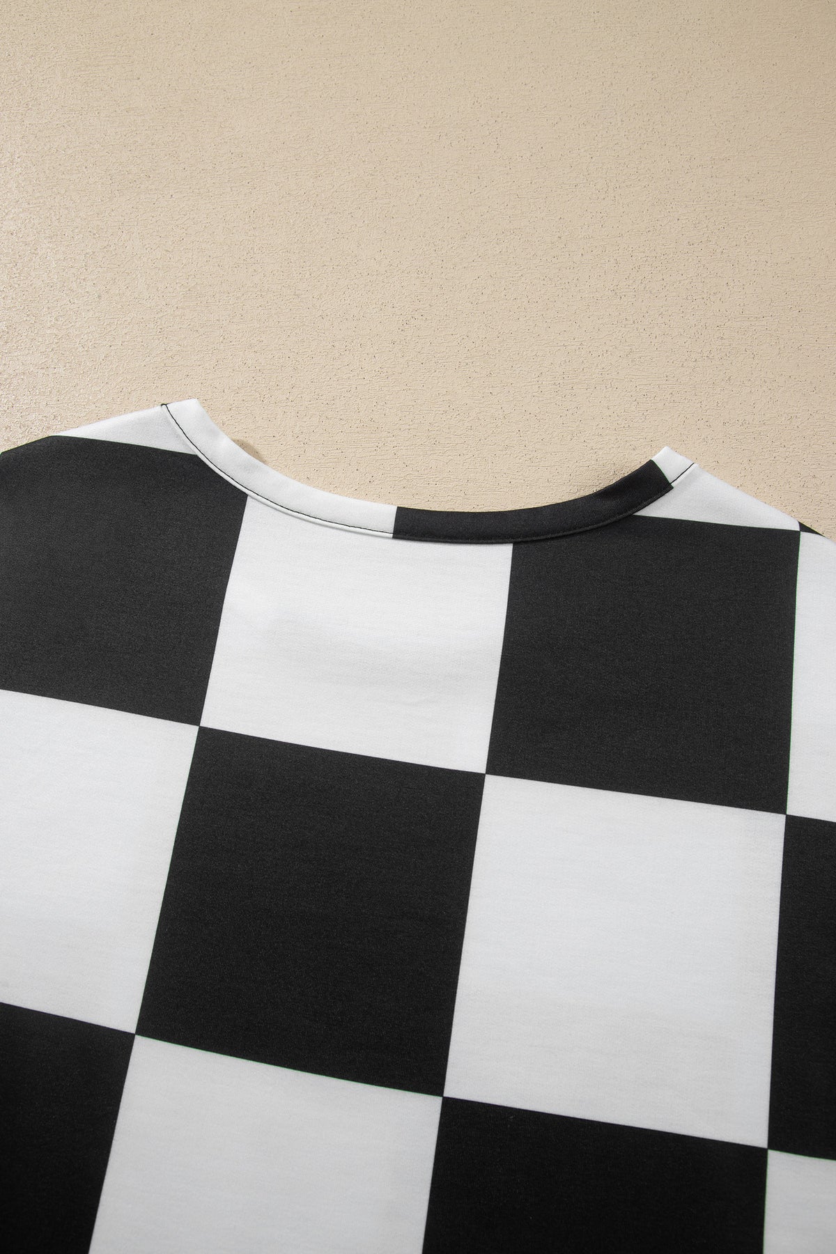 Checkered Long Sleeve Solid Color Shorts Set