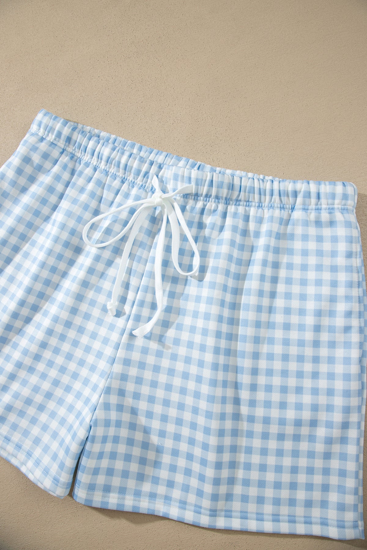 Gingham Loose Pullover Top Drawstring Shorts Plus Size Set