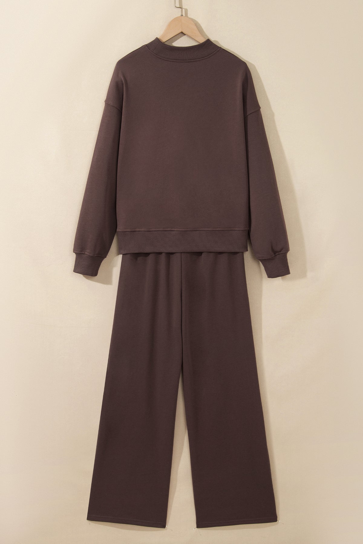 Coffee Solid Color Mock Neck Pullover Drawstring Pants Set