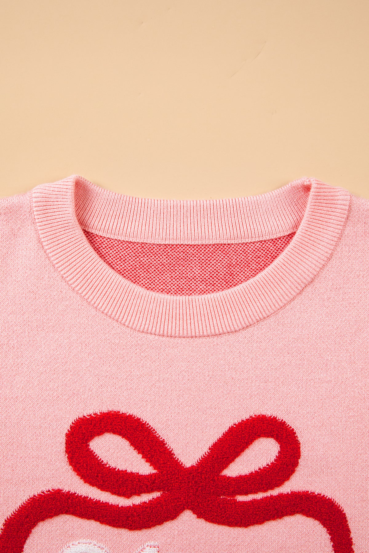 Pink Drop Shoulder Embroidery Sweater