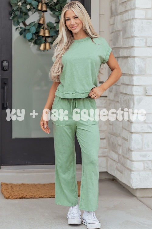 Short Sleeve Raw Seam Patch Pocket Pants Set