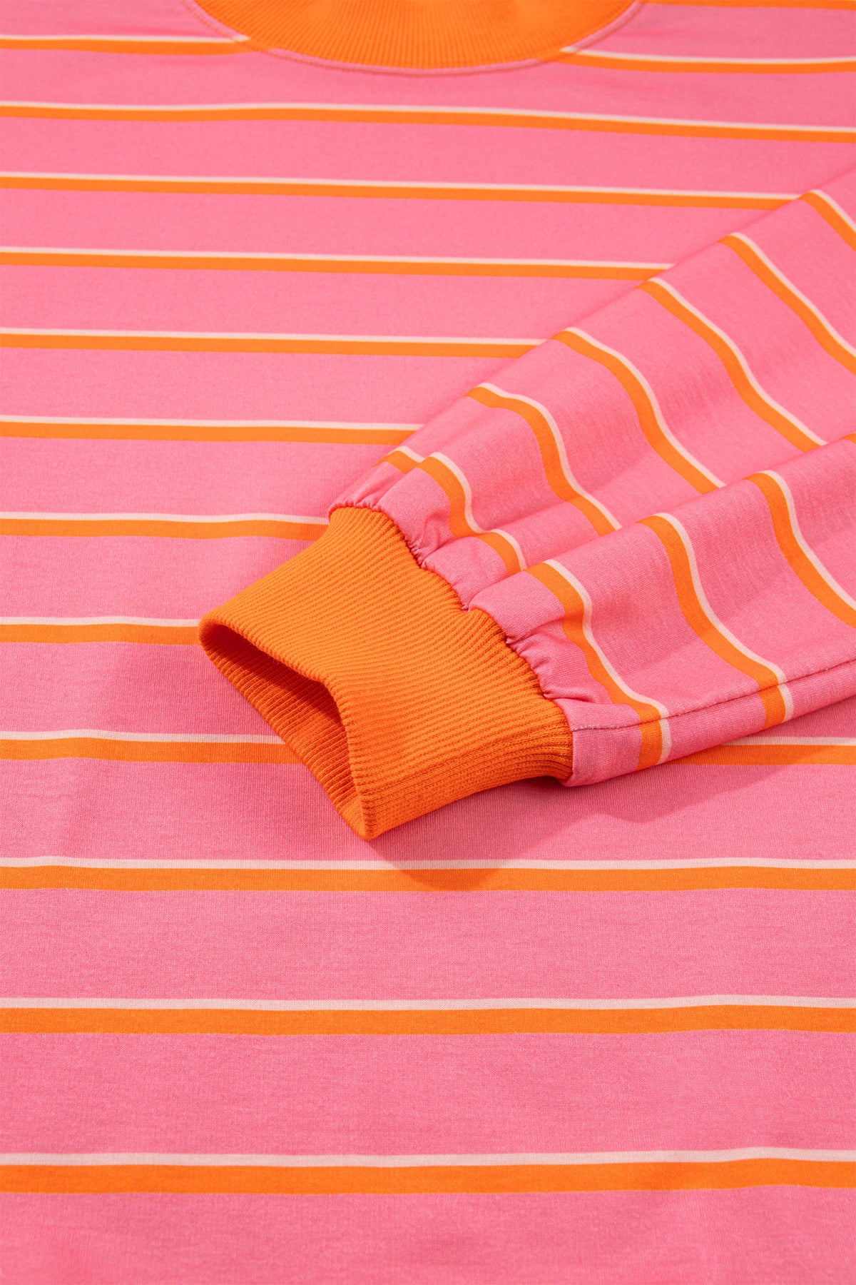 Striped Color Block Trim Long Sleeve Pullover Pocketed Shorts Set