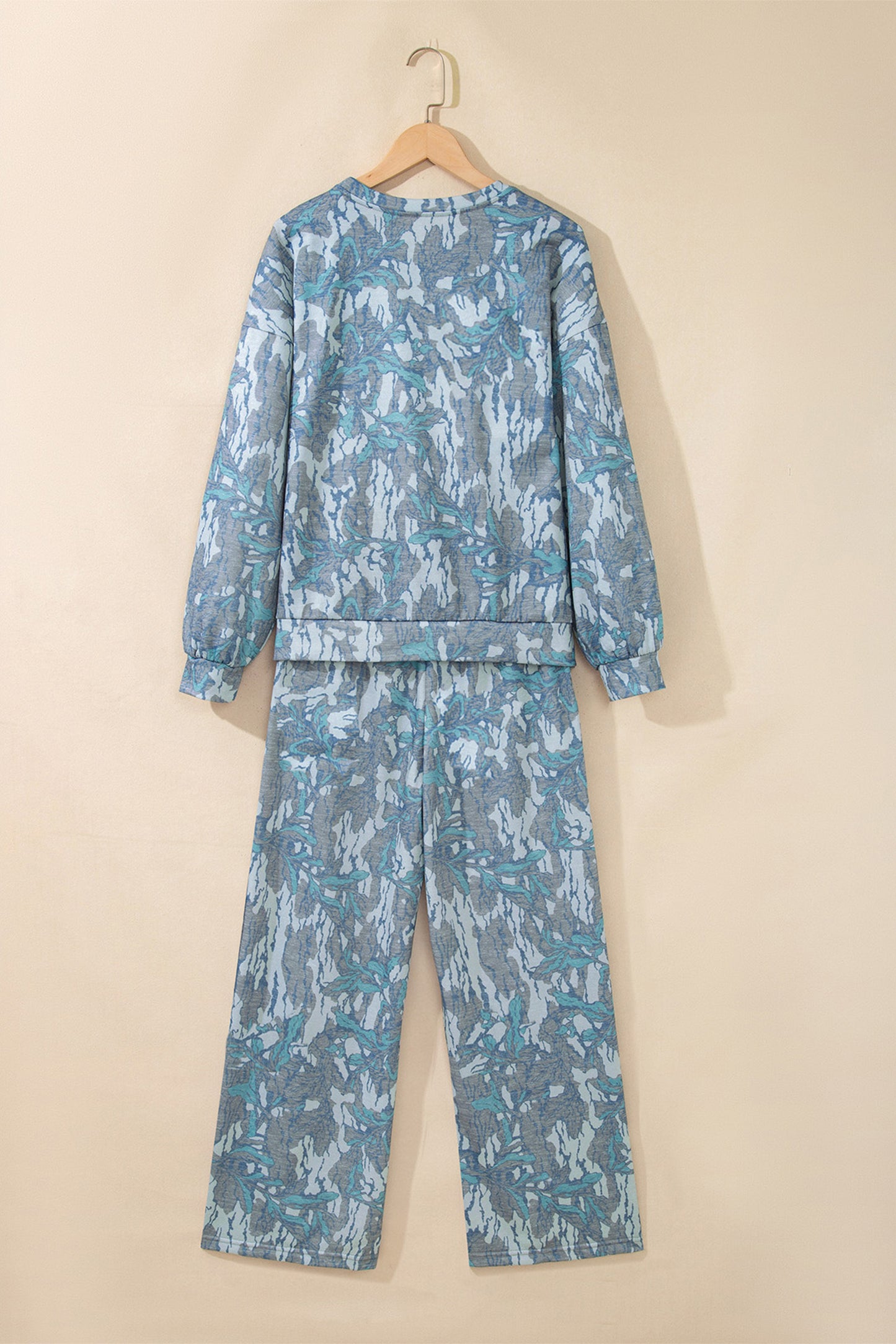 Pink Abstract Floral Print Loose Pullover Drawstring Pants 2pcs Set