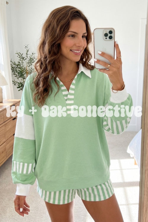 Green Stripe Long Sleeve Lounge Set