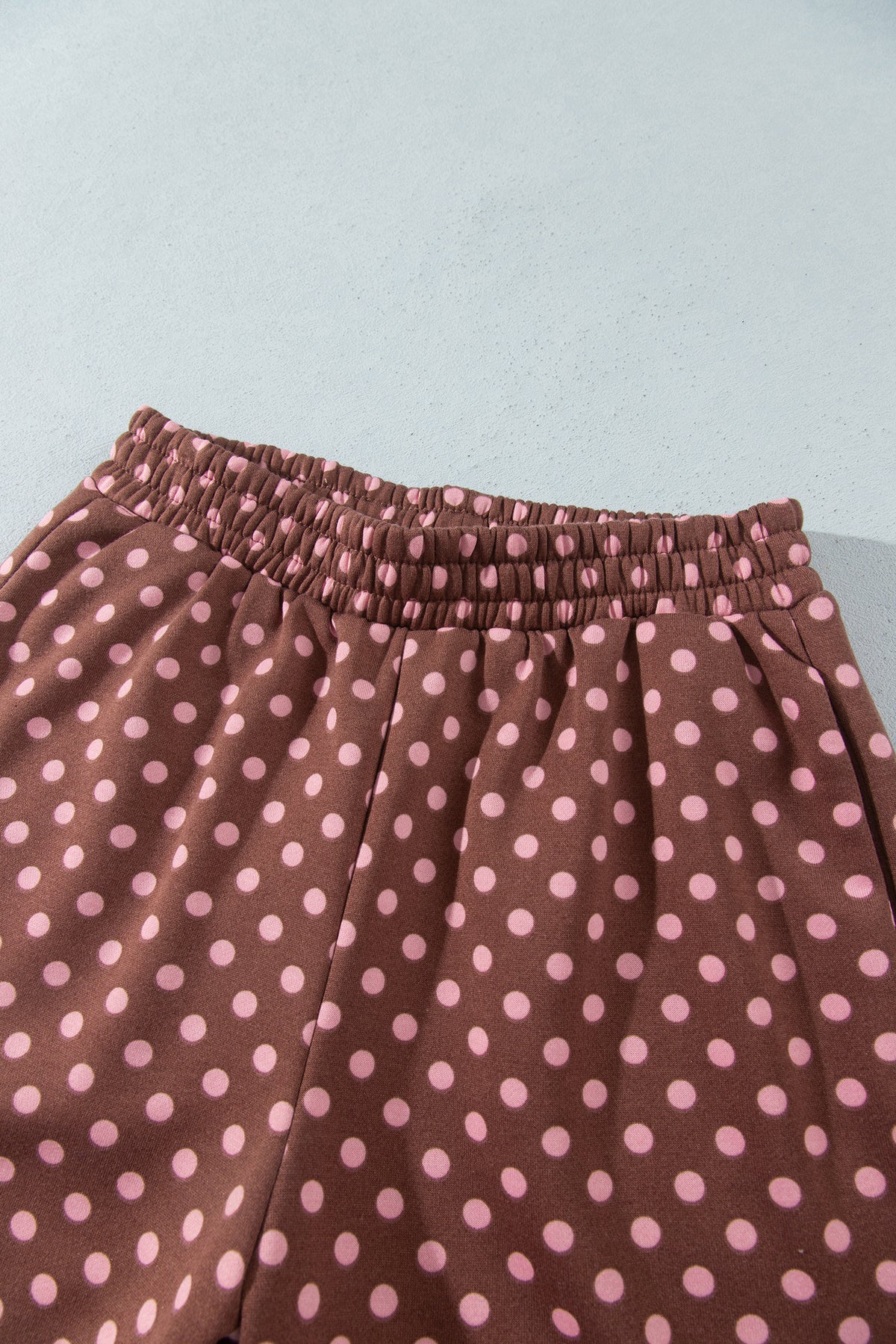 Polka Dot Contrast Baggy Pullover and Elastic Waist Shorts Set