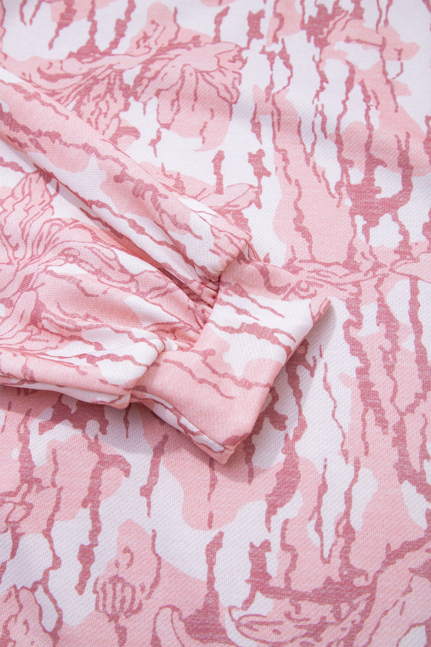 Pink Abstract Floral Print Loose Pullover Drawstring Pants 2pcs Set