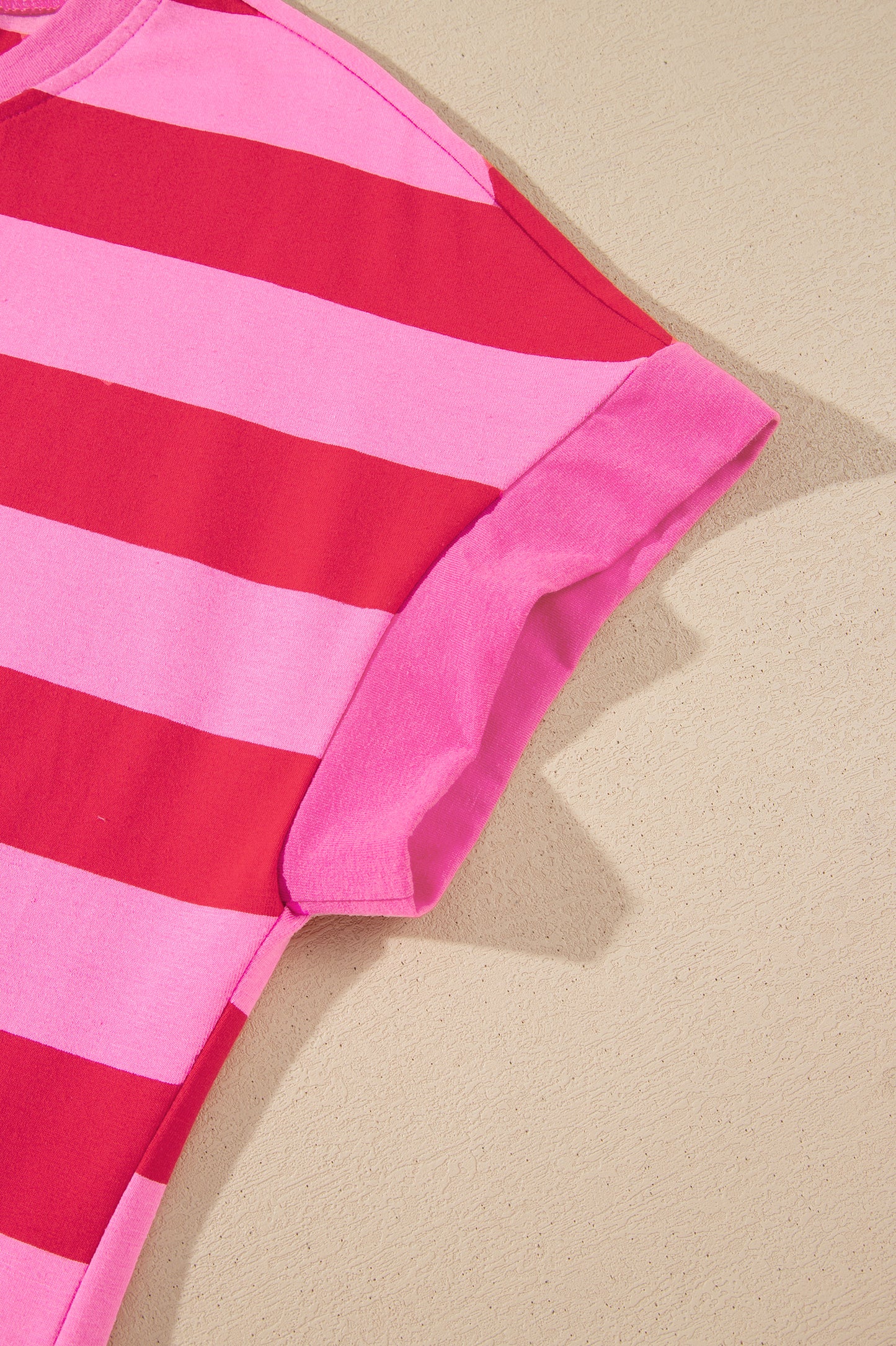 Rose Stripe Cuffed Short Sleeve Pocketed Casual T Shirt Long Dress