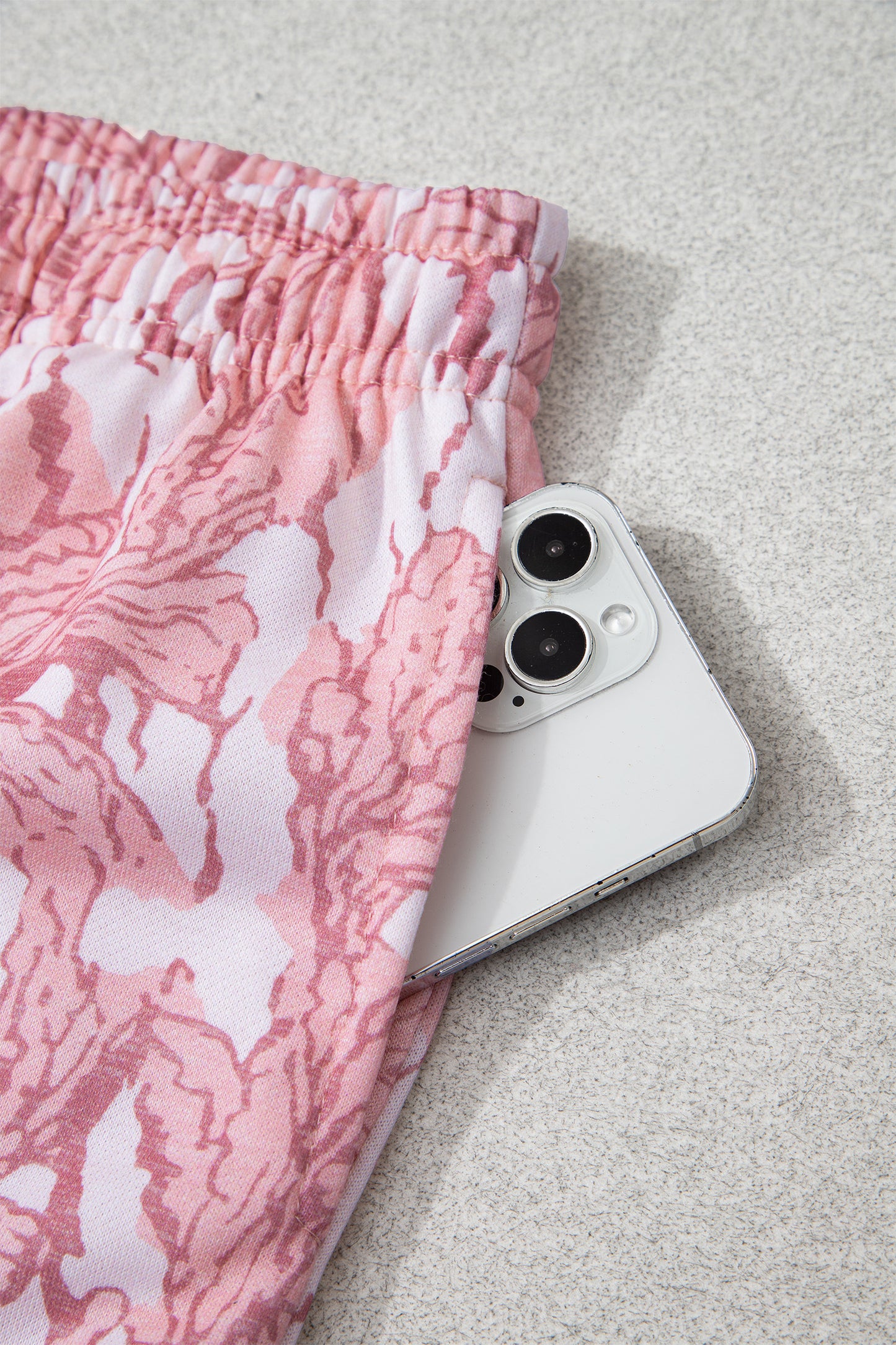 Pink Abstract Floral Print Loose Pullover Drawstring Pants 2pcs Set