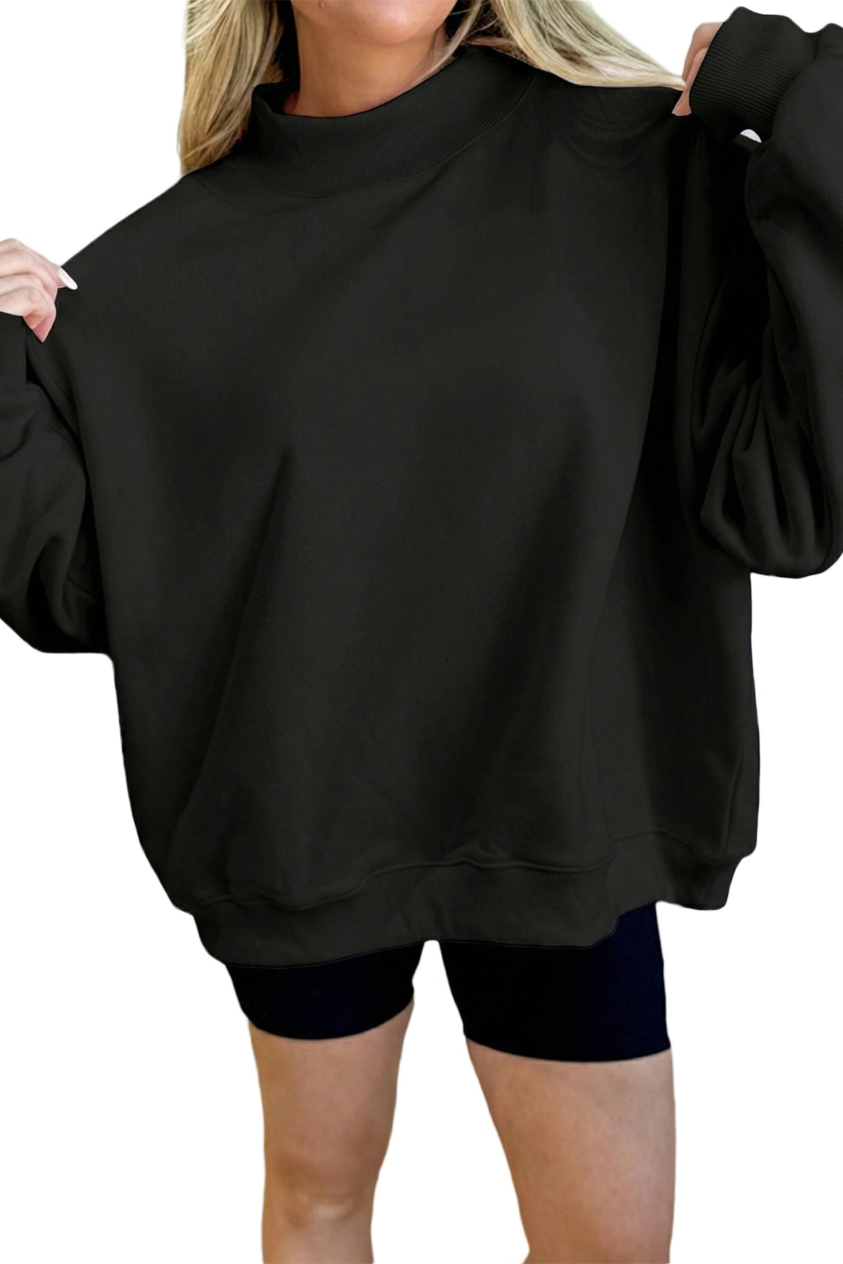 Solid Color Oversized Mock Neck Sweatshirt