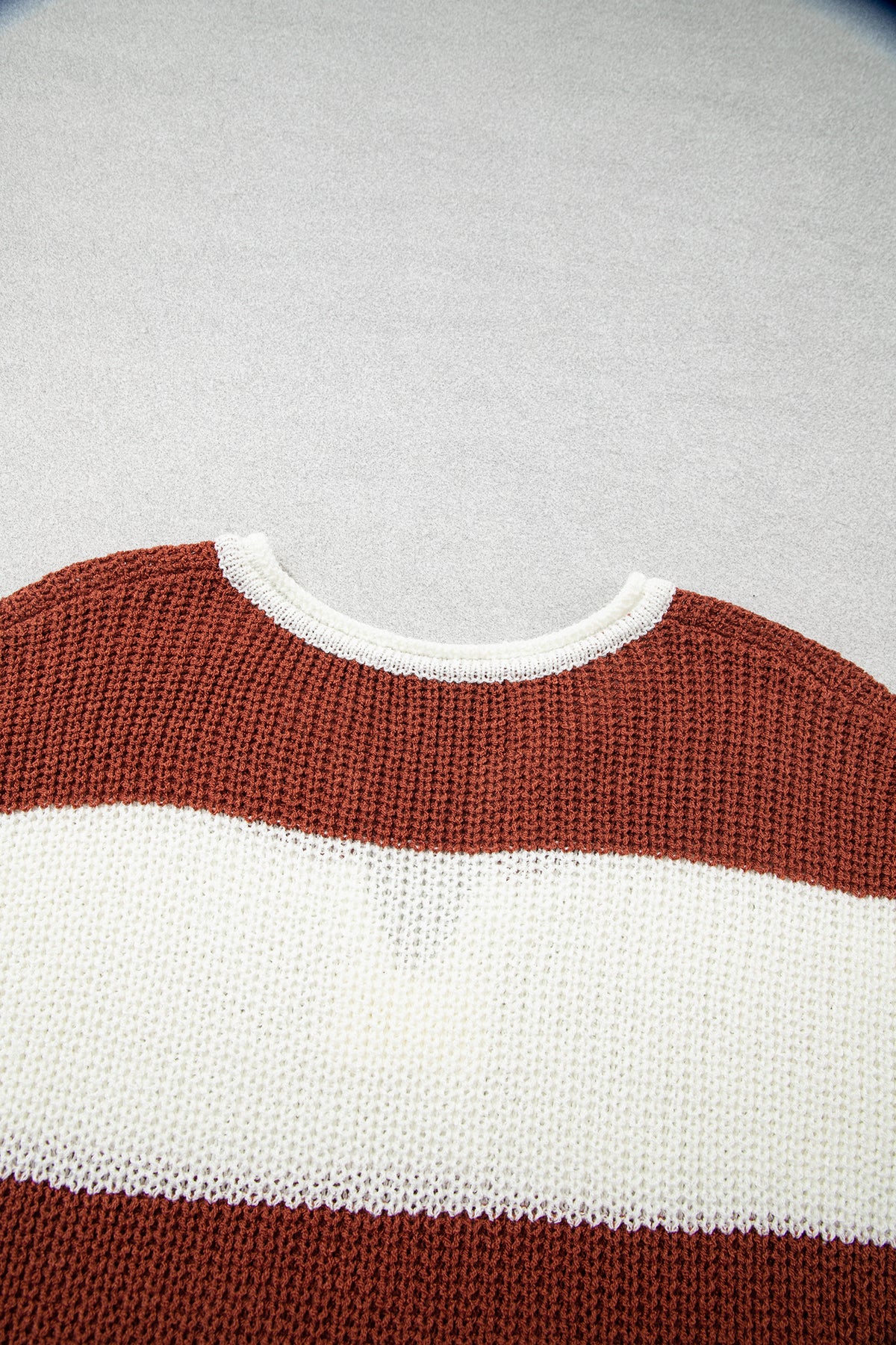 Stripe Striped Colorblock Knit V Neck Short Sleeve Loose Sweater