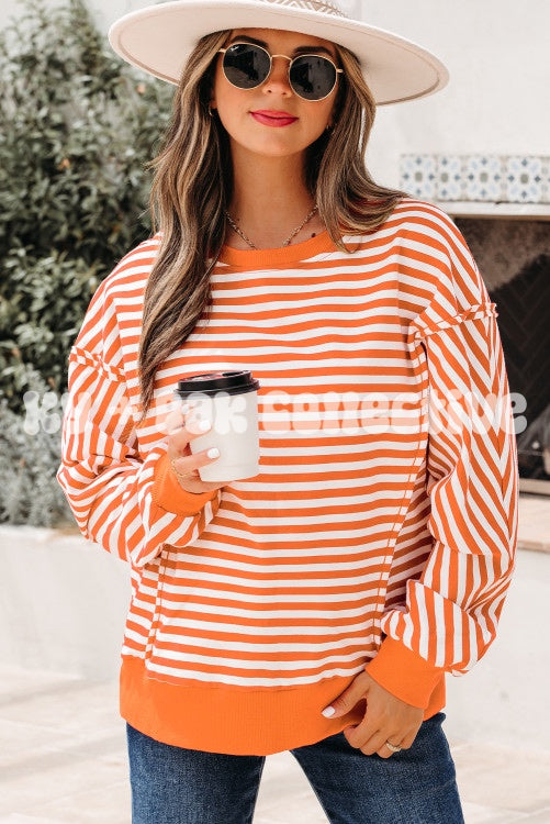 Orange Stripe Exposed Seam Top