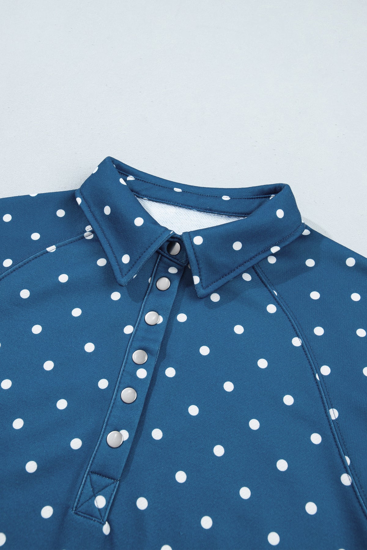 Polka Dot Print Metal Button Collar Casual Pullover