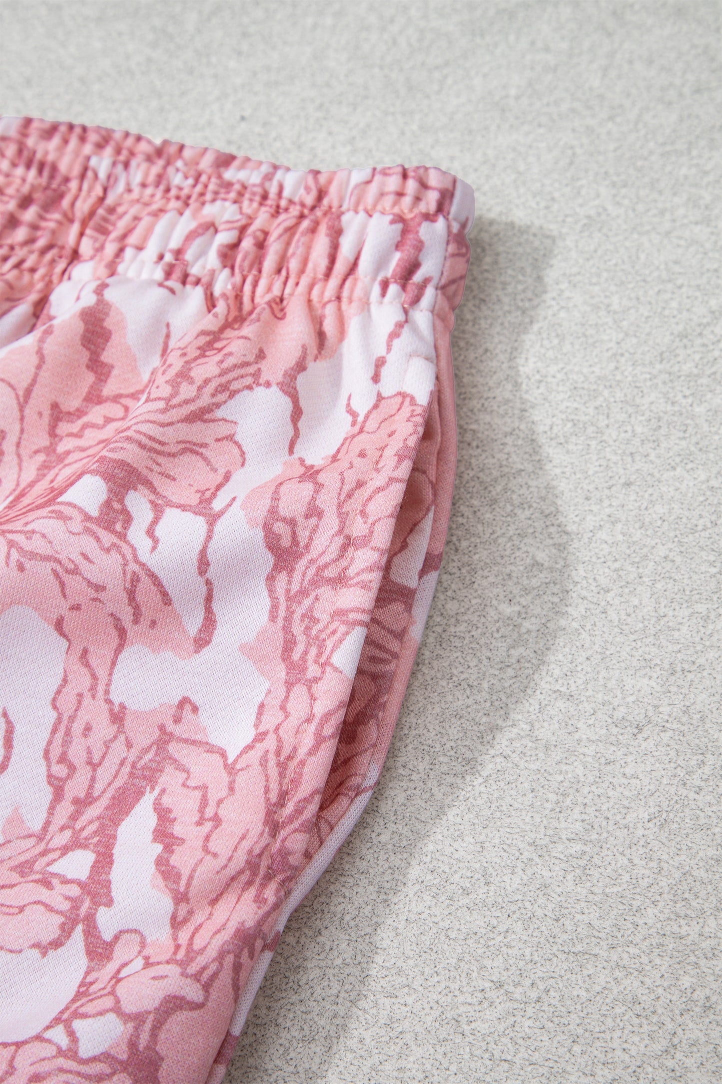 Pink Abstract Floral Print Loose Pullover Drawstring Pants 2pcs Set