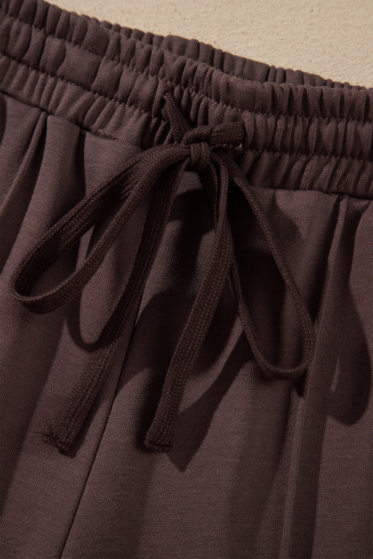 Coffee Solid Color Mock Neck Pullover Drawstring Pants Set
