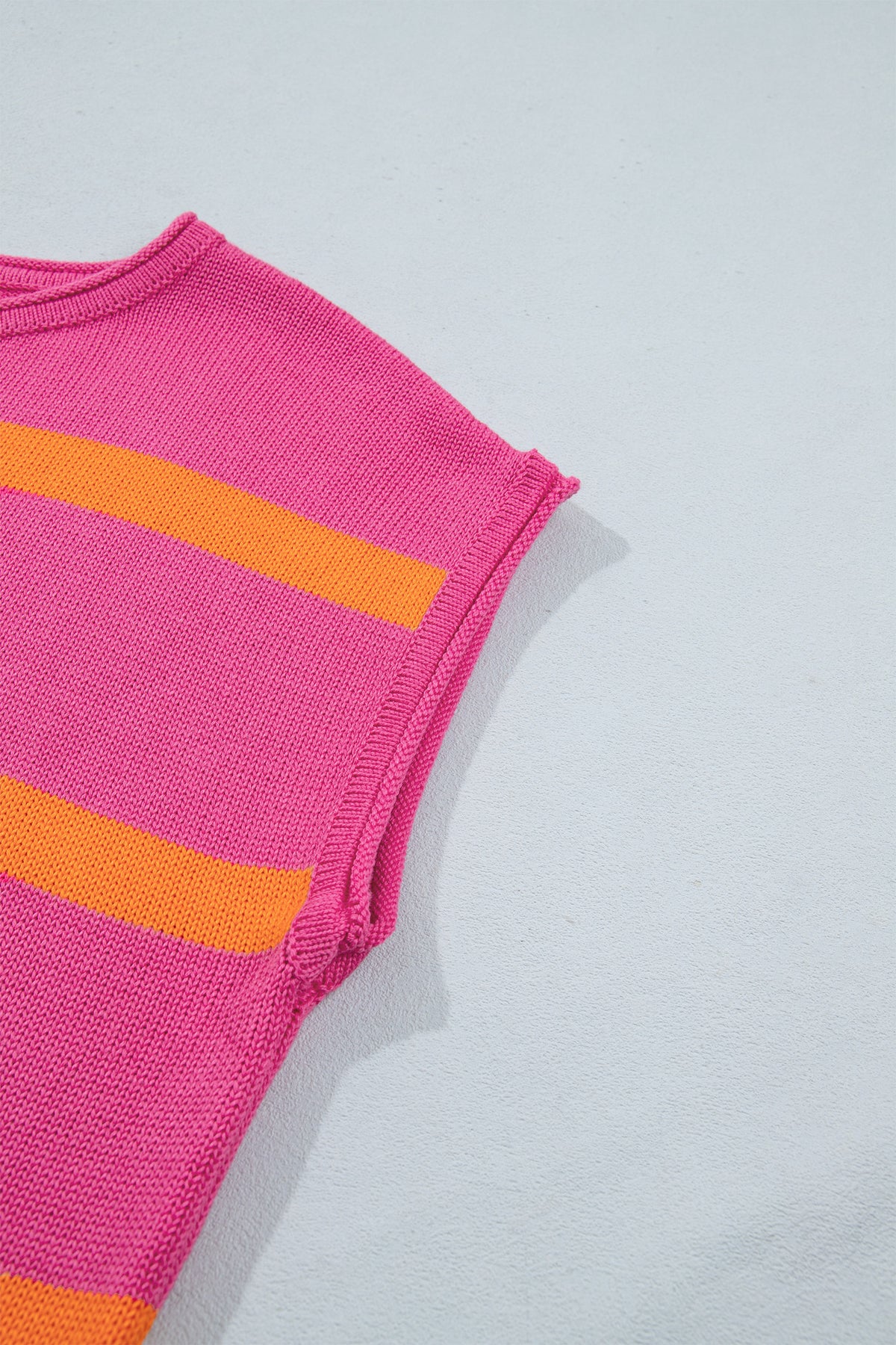 Striped Knit Short Sleeve Sweater