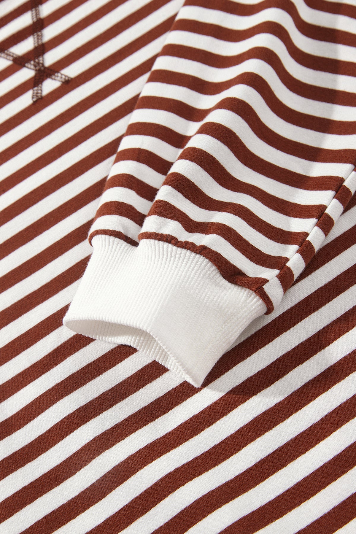 Stripe Drop Shoulder Long Sleeve Pullover Elastic Waist Casual Short Set