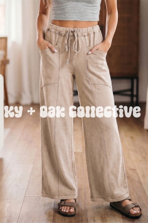 Mineral Wash Wide Leg Pants - Multiple Color Options