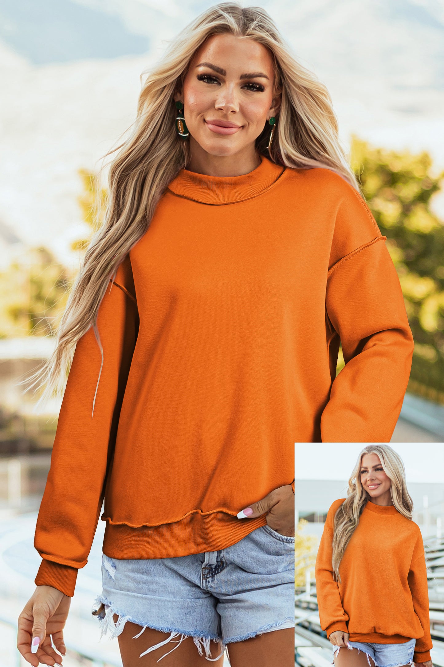 Oversized Drop Shoulder Reversible Mock Neck Sweatshirt