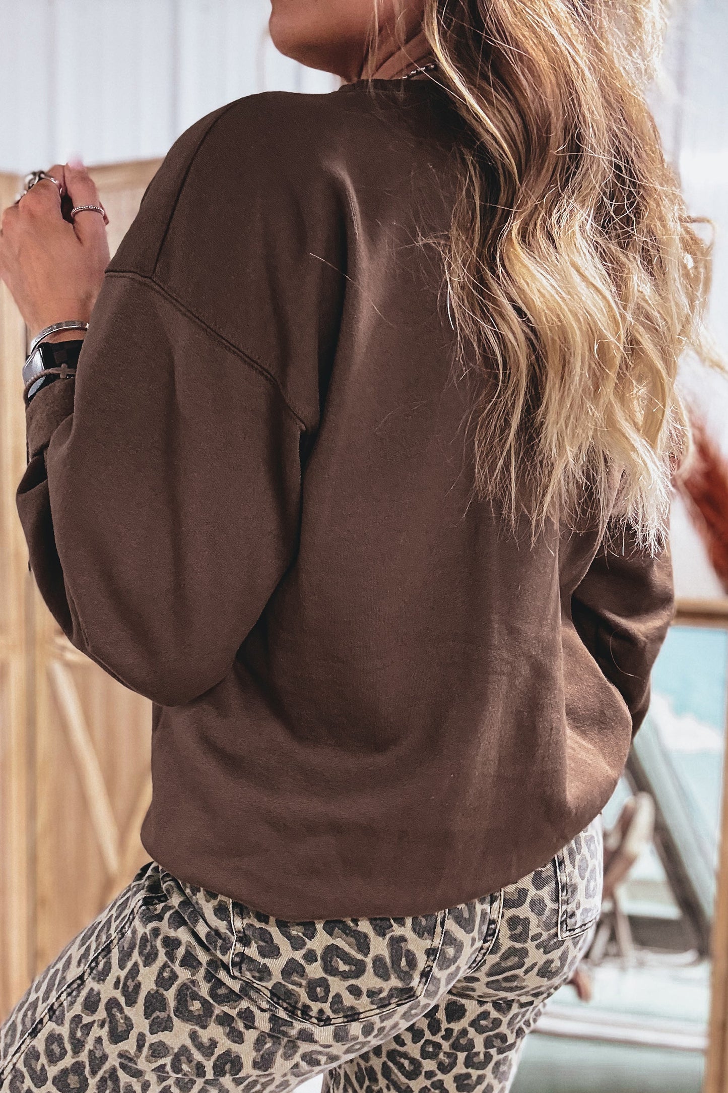Gray Floral Buffalo Plaid Striped Embroidered Patch Western Pullover Sweatshirt