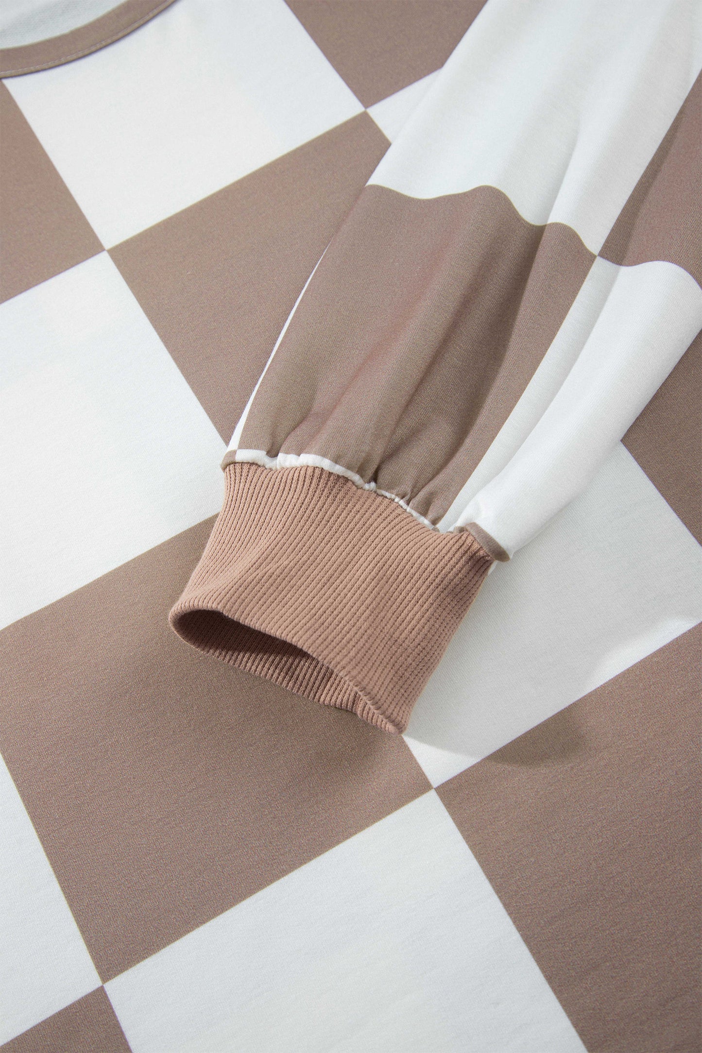 Checkered Long Sleeve Solid Color Shorts Set