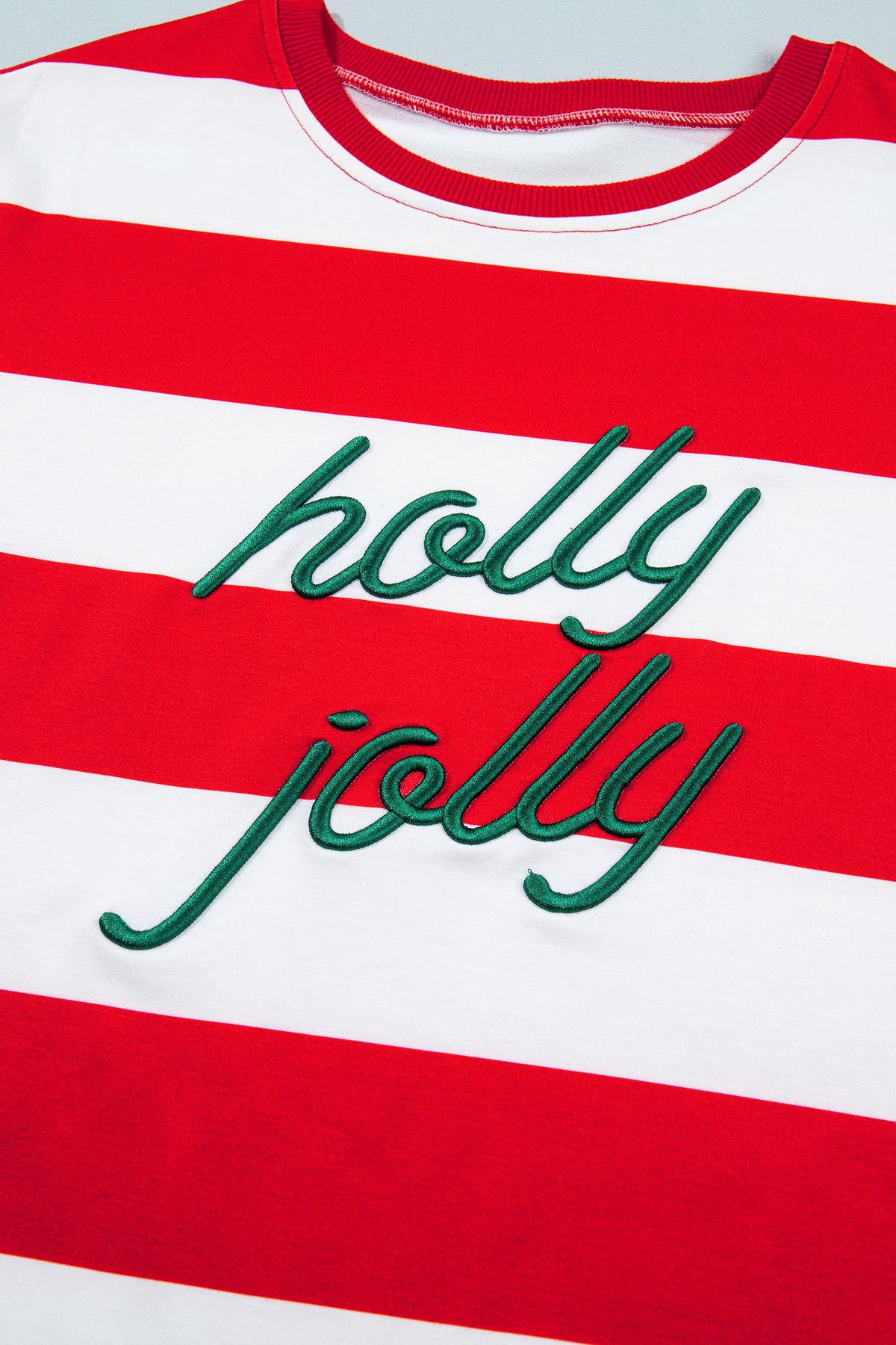 Striped Holly Jolly Embroidered Pullover Sweatshirt