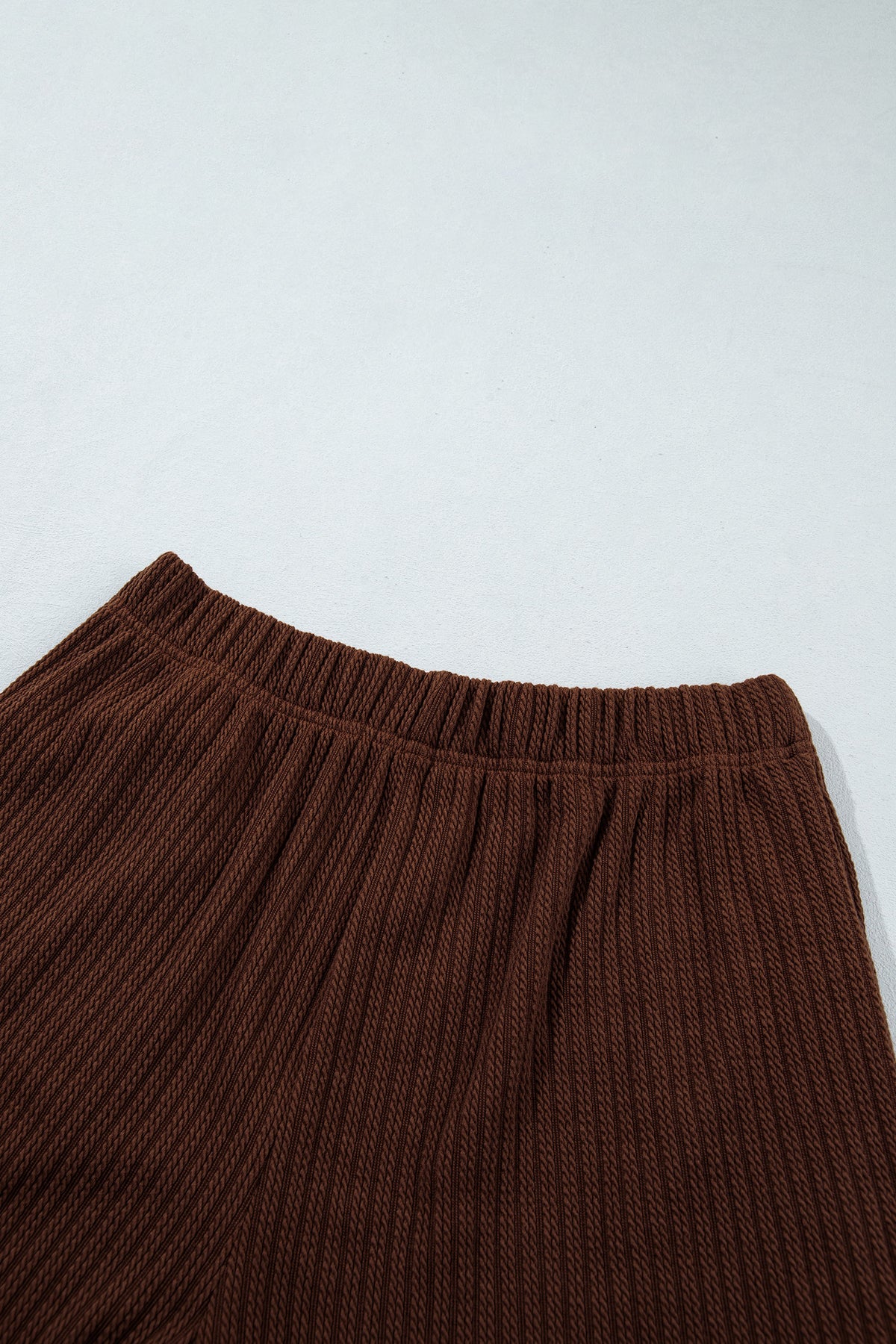 Dark Brown Textured Ribbed Knit Lettuce Trim Lounge Set