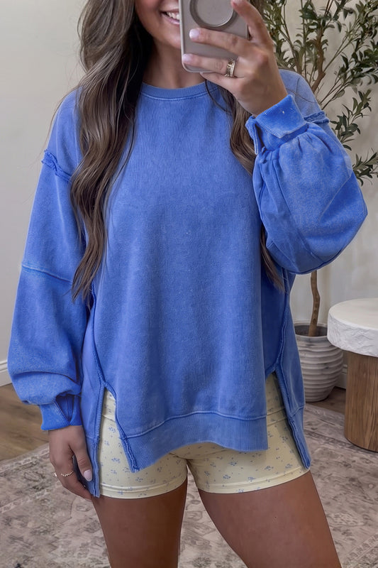 Mineral Wash Split Hem Loose Sweatshirt