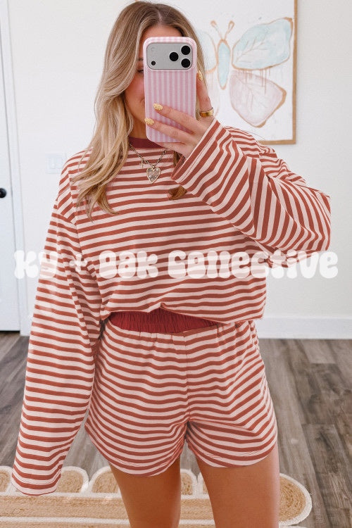 Relaxed Long Sleeve Striped Lounge Set