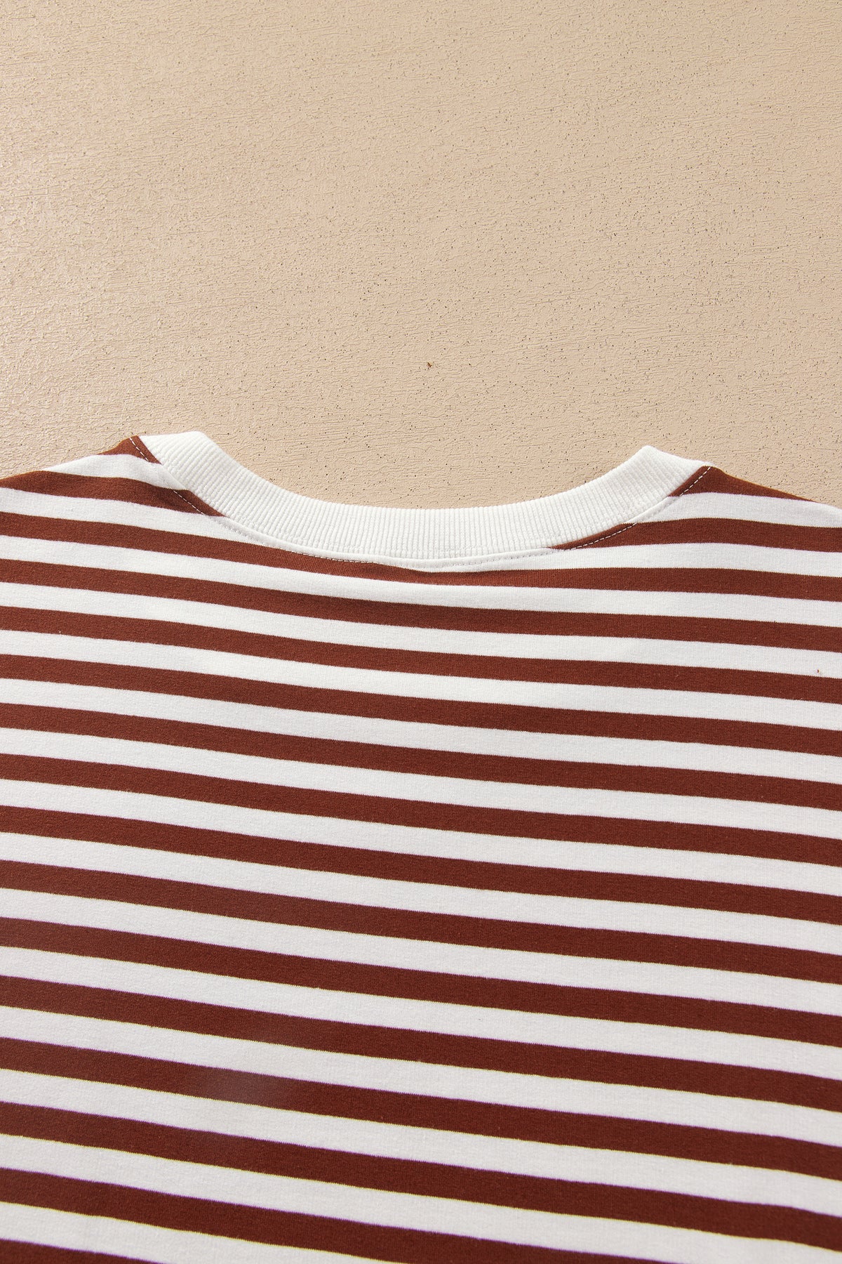 Stripe Drop Shoulder Long Sleeve Pullover Elastic Waist Casual Short Set