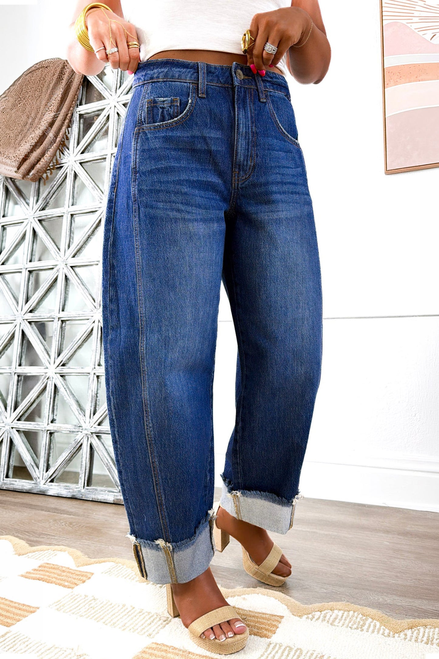 Raw Hem Loose Ankle-length Jeans