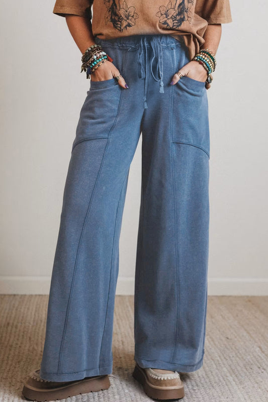 Mineral Wash Drawstring  High Waist Wide Leg Pants