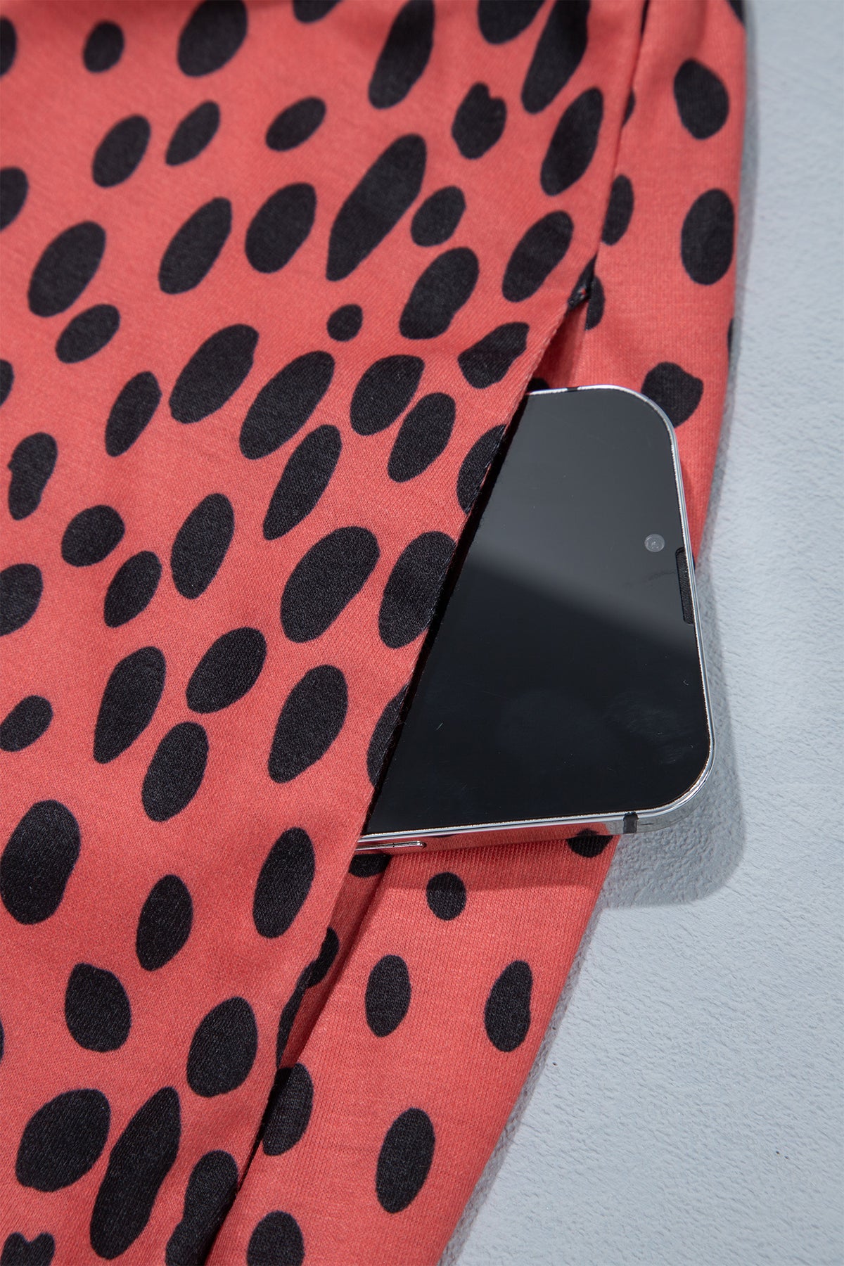Red Leopard Print Long Sleeve V Neck Midi Dress