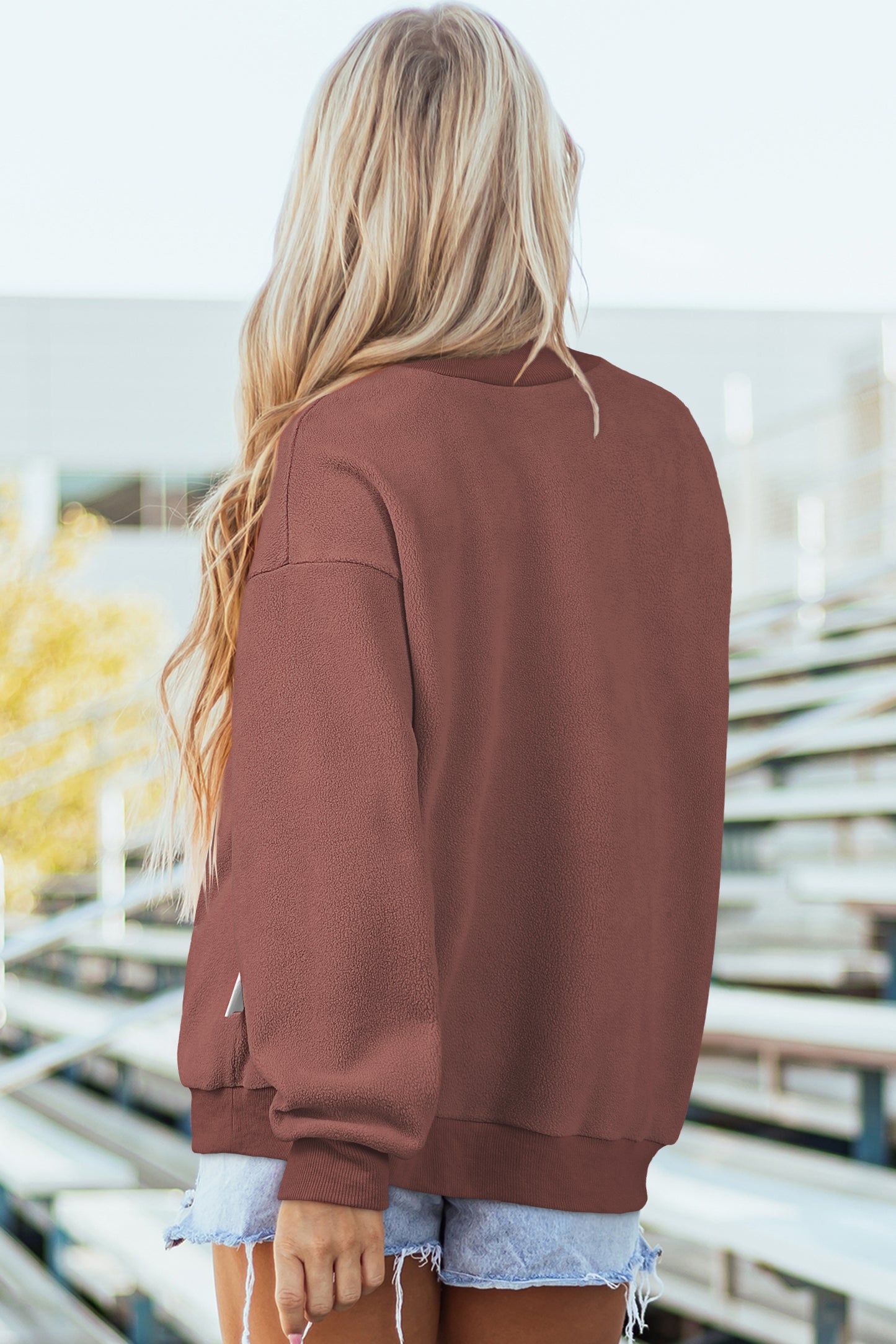 Oversized Drop Shoulder Reversible Mock Neck Sweatshirt