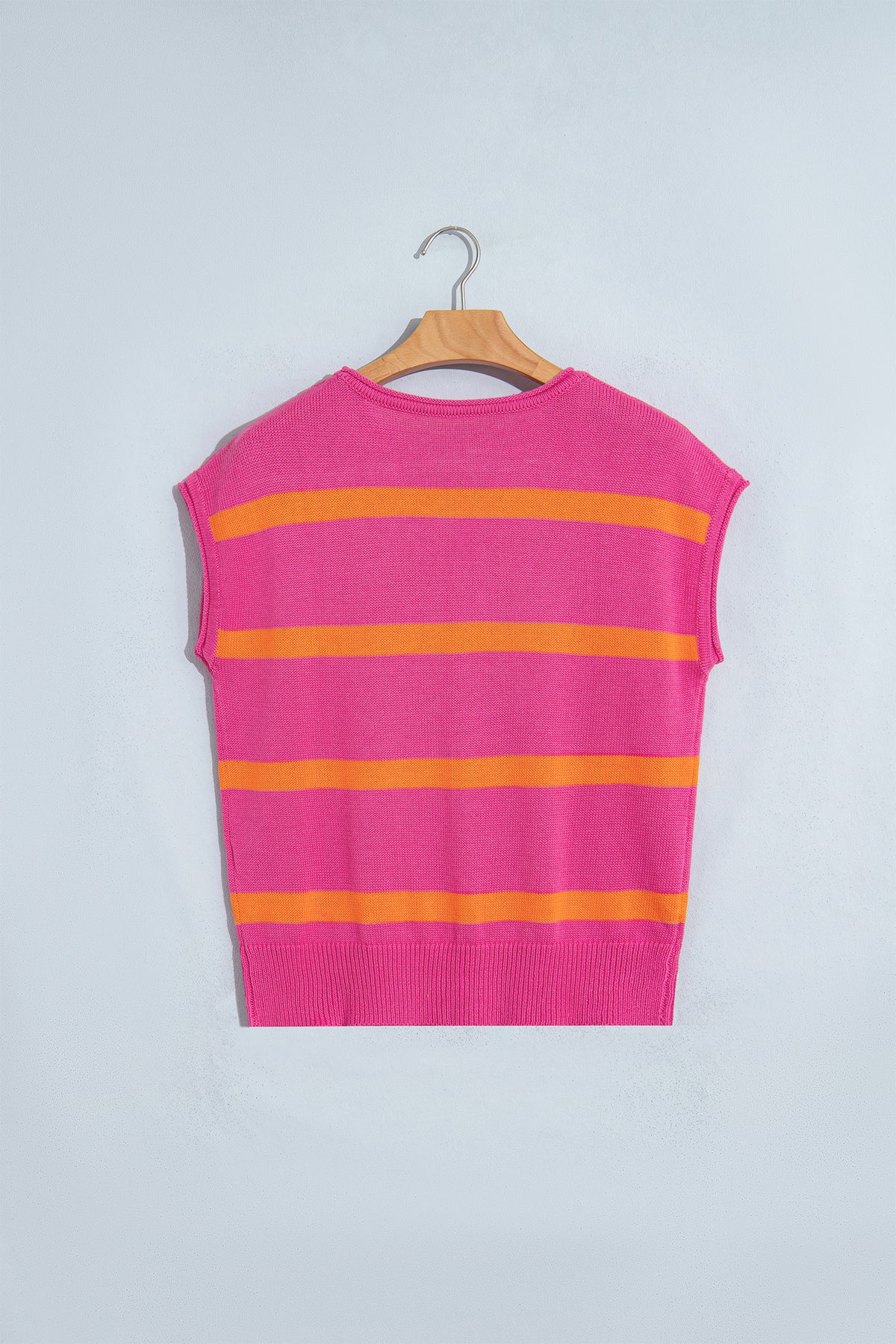 Striped Knit Short Sleeve Sweater