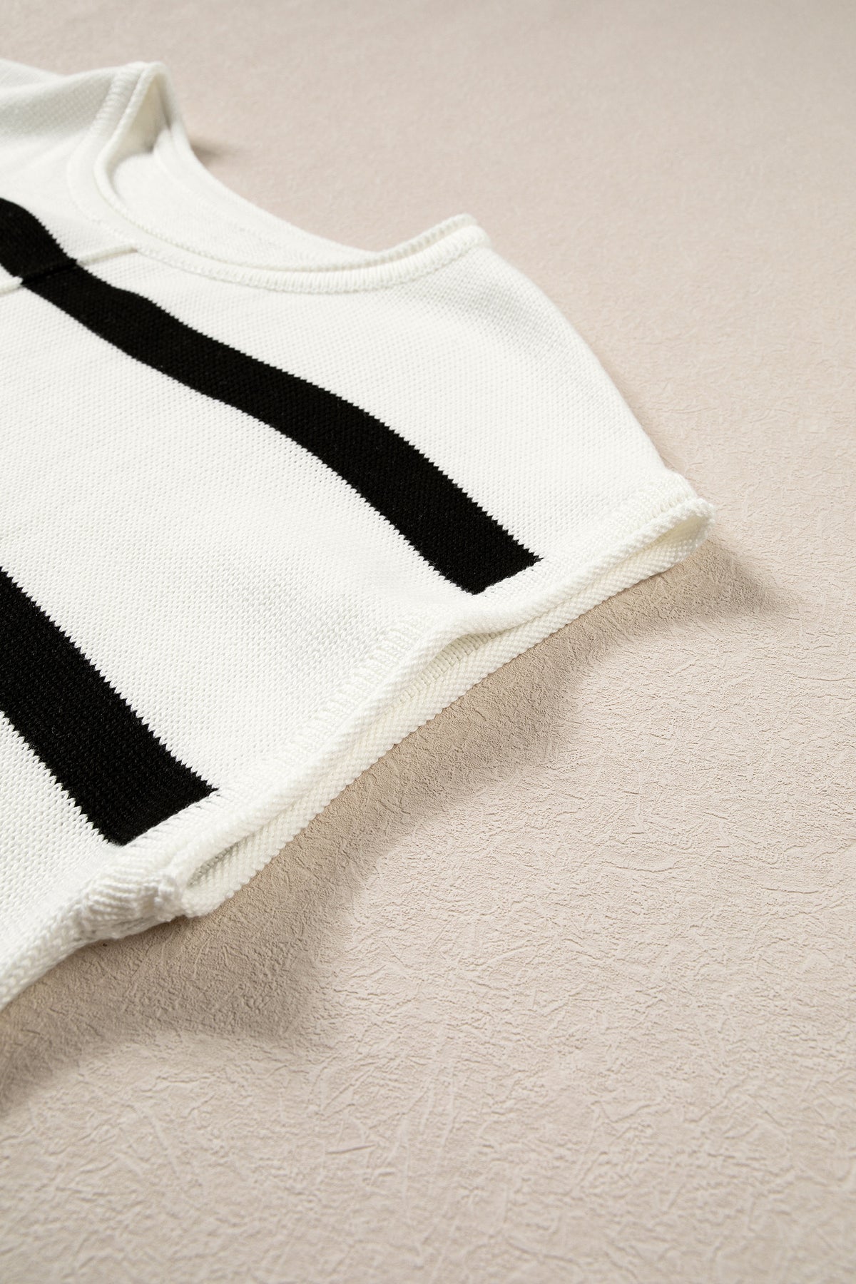Striped Knit Short Sleeve Sweater
