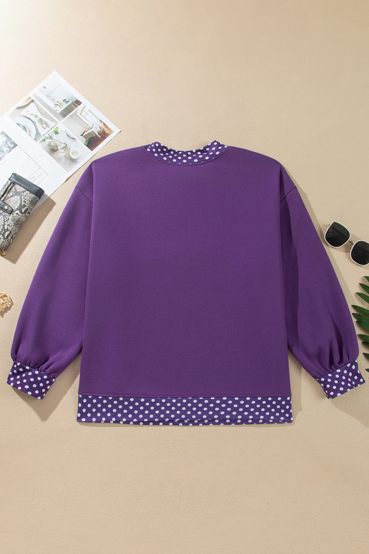 Polka Dot Patchwork Round Neck Plus Size Sweatshirt