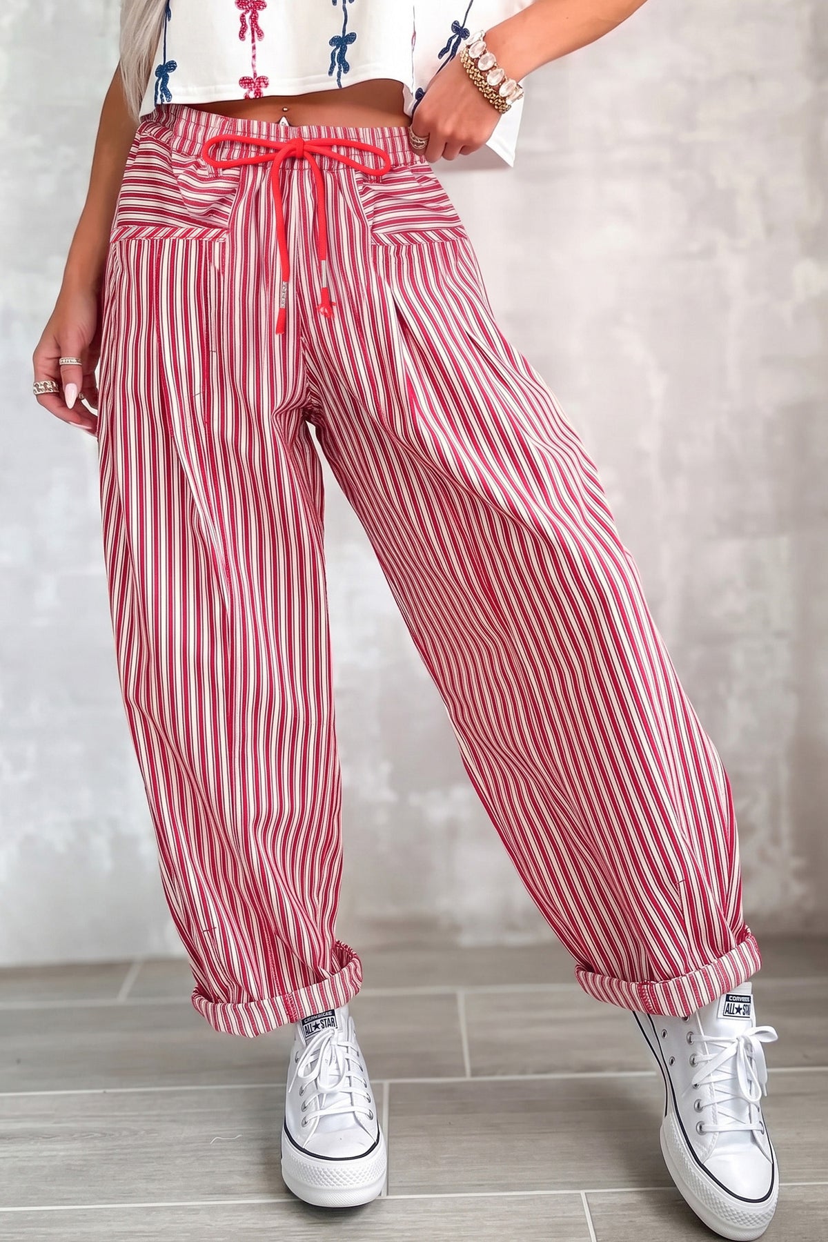 Stripe Drawstring Casual Loose Pants