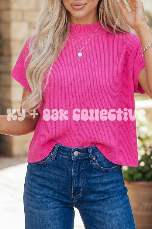 Hot Pink Short Sleeve Sweater Top