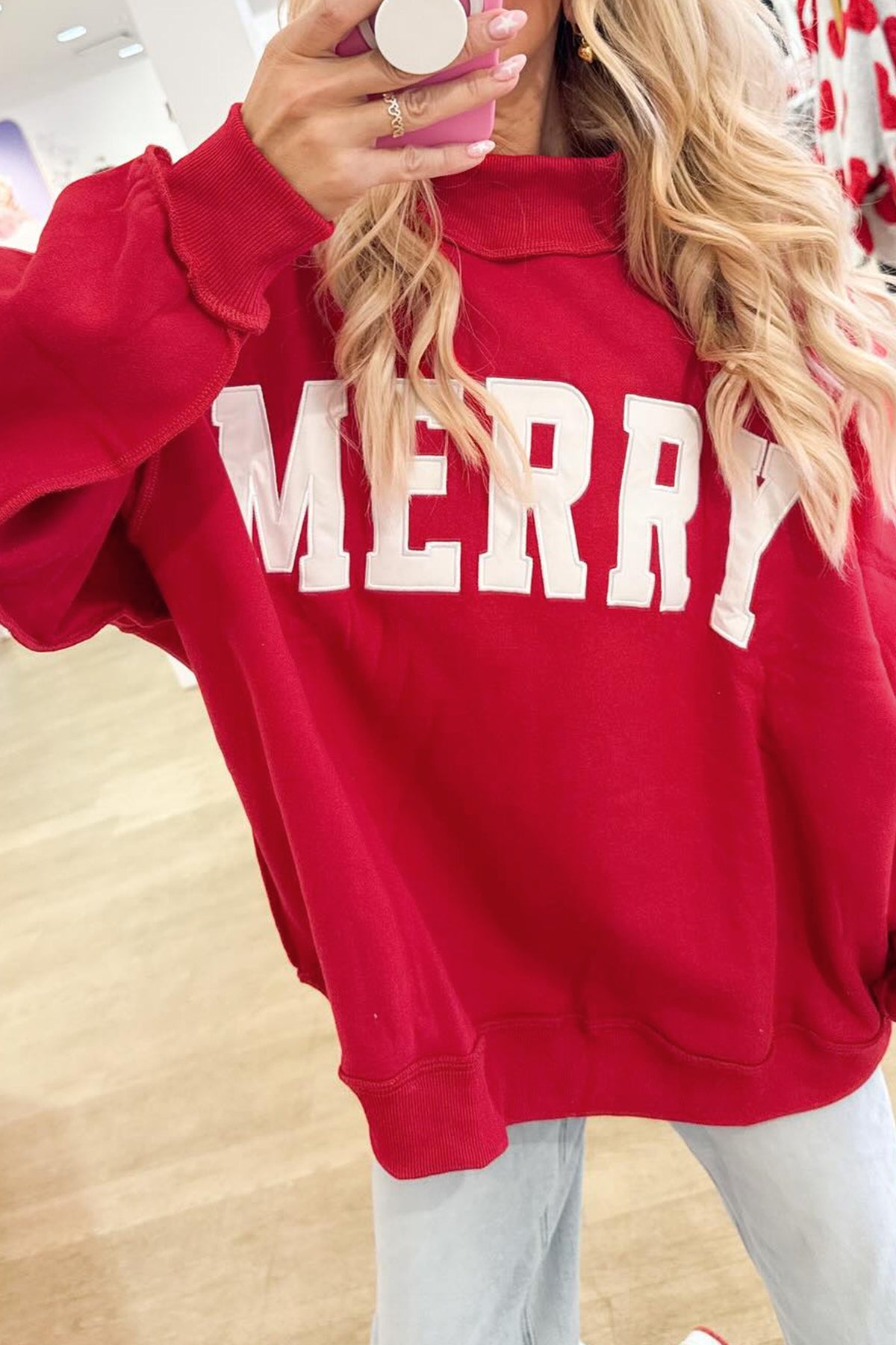 MERRY Embroidered Letter Pullover Sweatshirt
