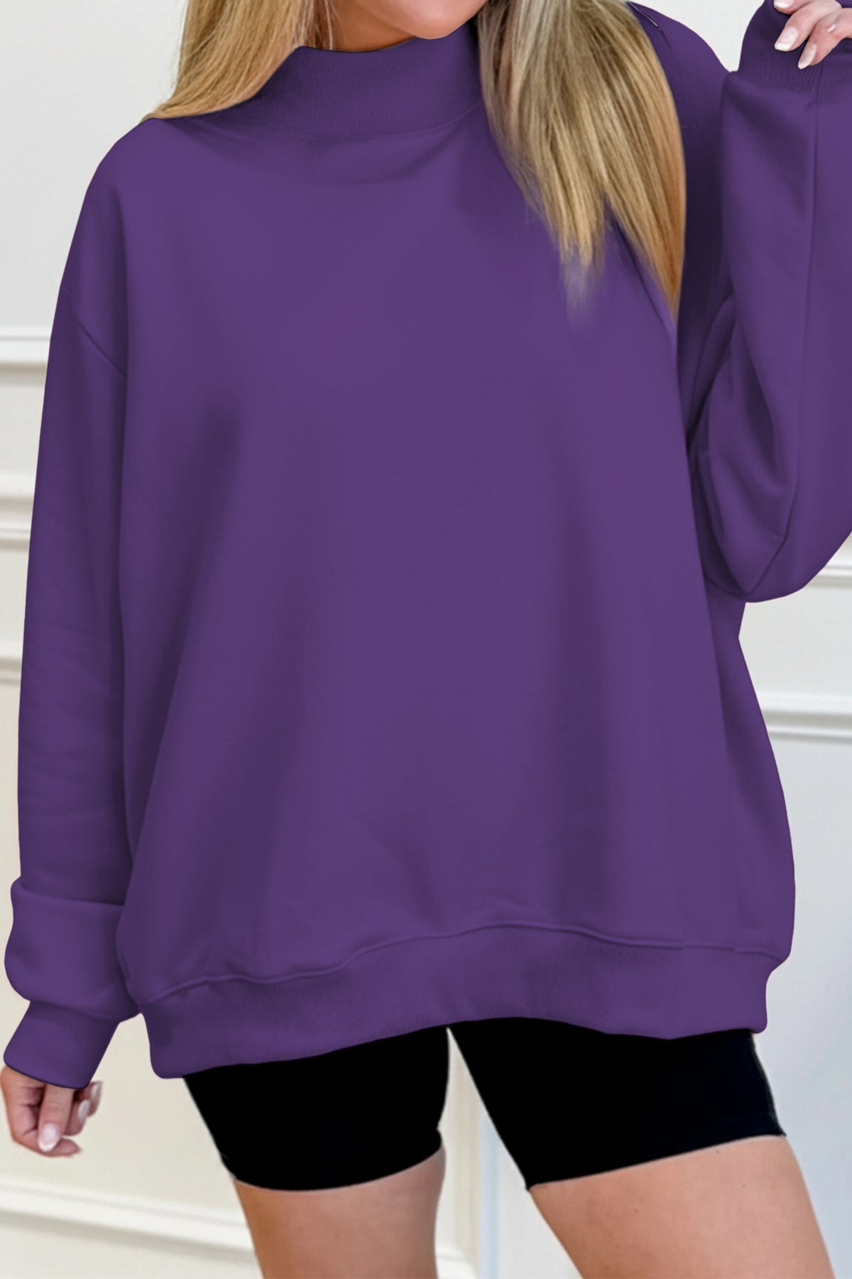 Solid Color Oversized Mock Neck Sweatshirt