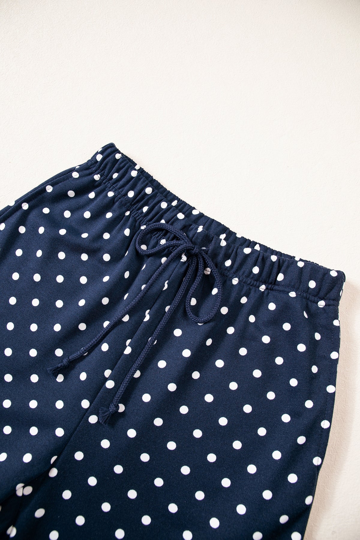 Polka Dot Drawstring Wide Leg Long Sleeve Top Pant Set