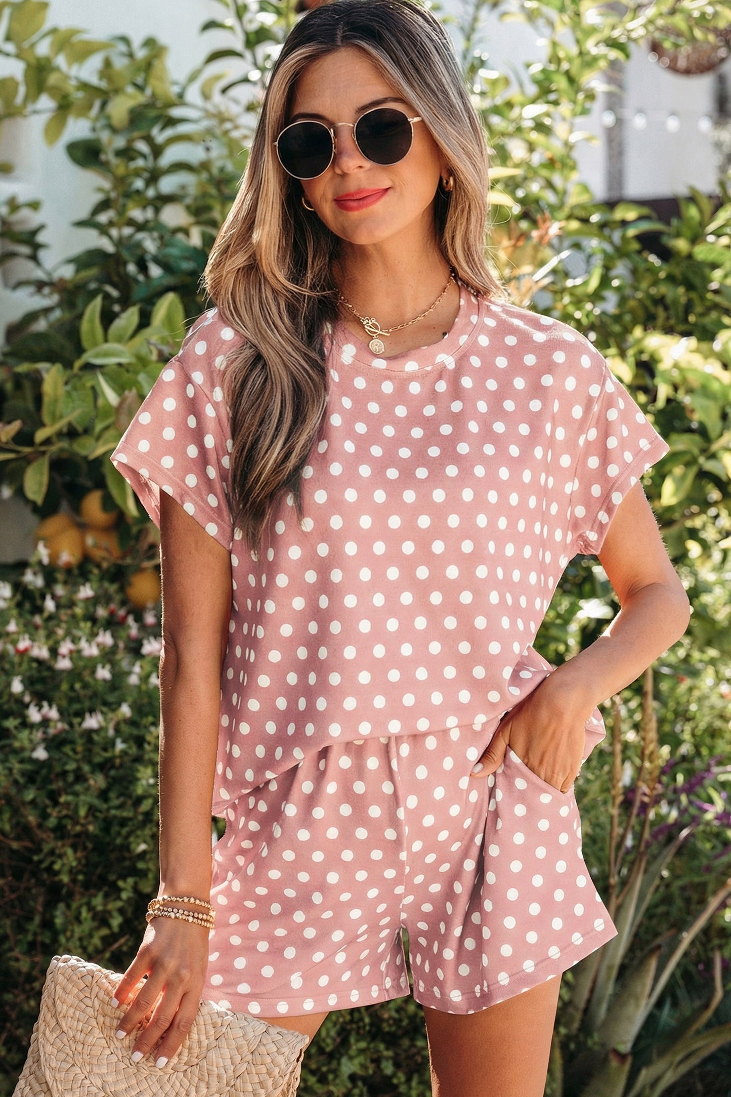 Pink Polka Dot Print Short Set