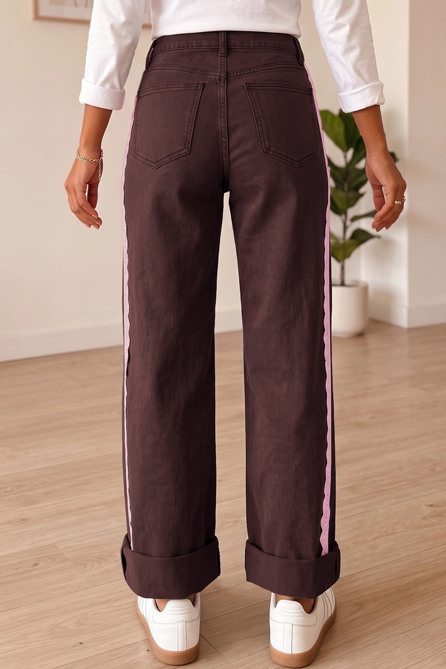 Beau Blue Lace Trim Casual Full-Length Regular Fit Jeans