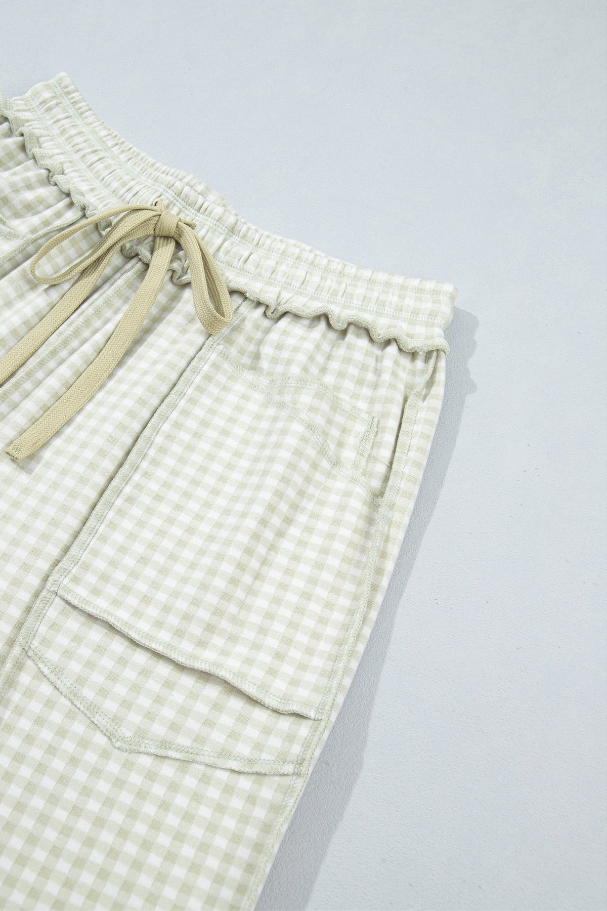 Plaid Contrast Trim Drawstring Elastic Waist Shift Pants