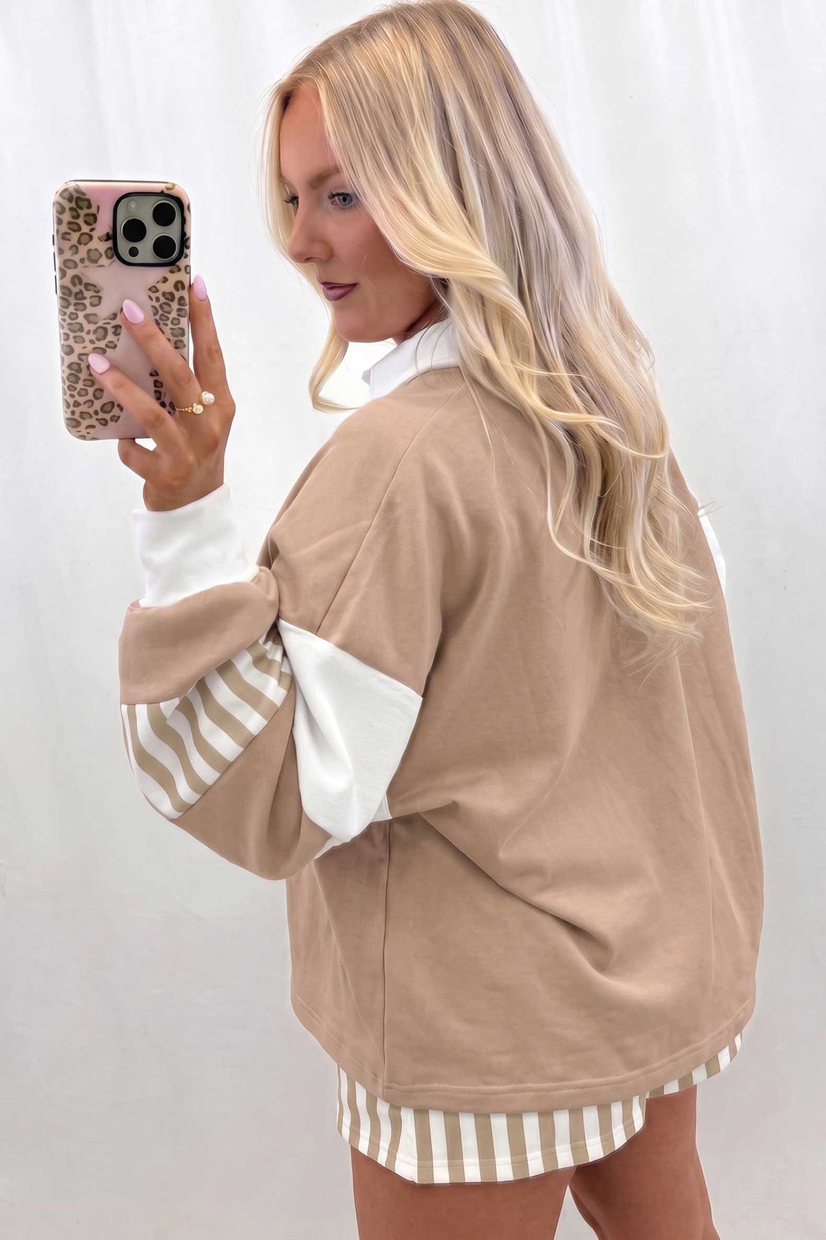 Striped Color Block Pullover Top Drawstring Shorts Set