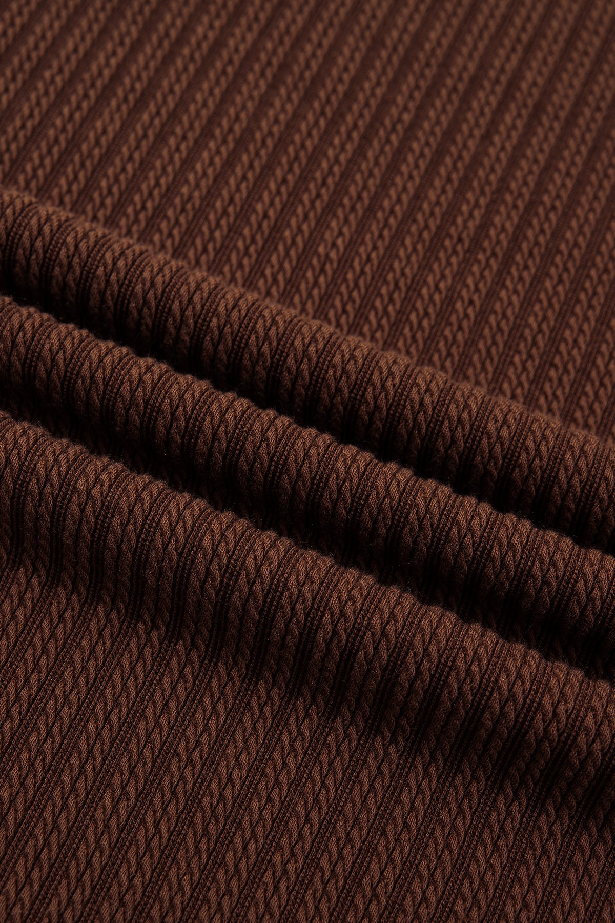 Dark Brown Textured Ribbed Knit Lettuce Trim Lounge Set