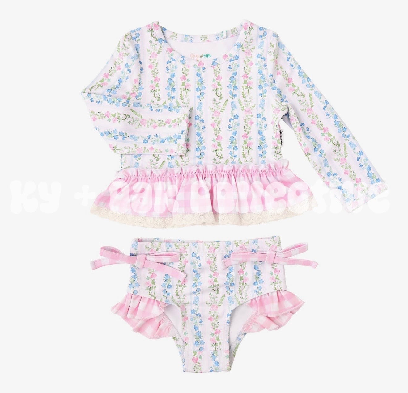 Two Piece Long Sleeve Swimsuit | Vintage Floral